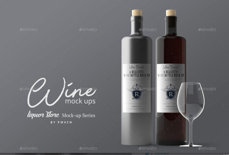 Wine Bottles and Glass For Branding PSD Mockup