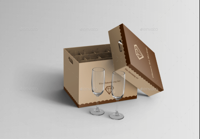 Wine Glasses In the Box Mockup