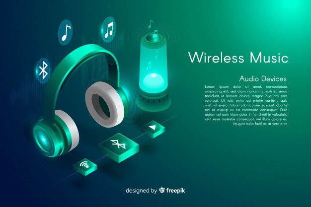 Wireless Isometric Music Background Vector template