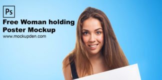 Free Woman Holding Poster Mockup PSD Template