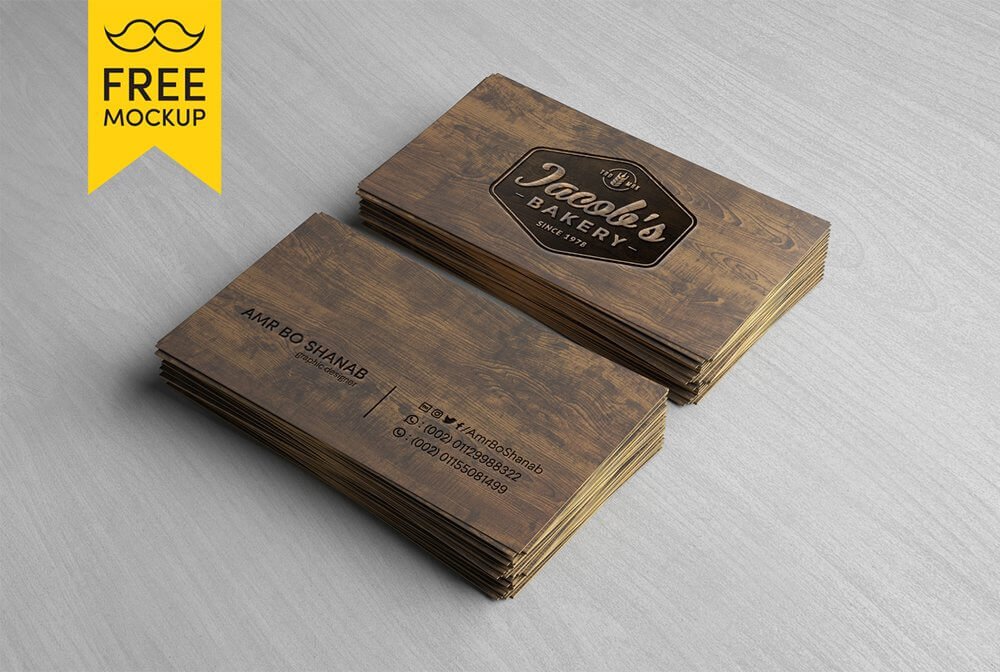 Wooden Business Card Mockup: