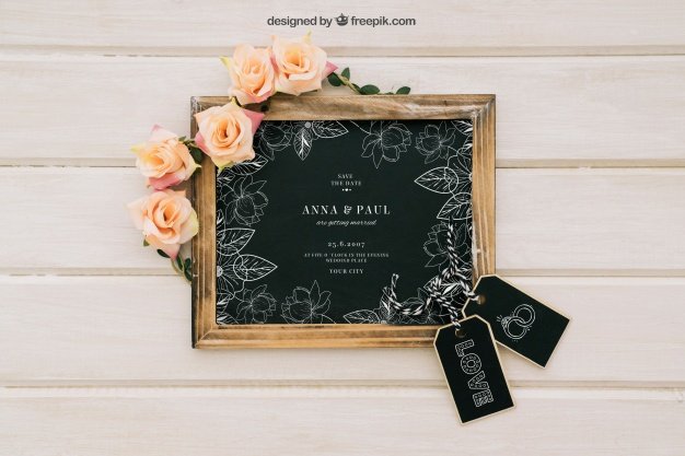 Wooden frame with flowers Mockup