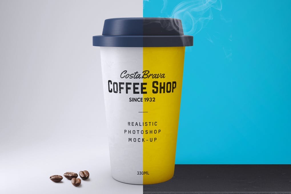 Yellow And White Paper Coffee Cup Mockup