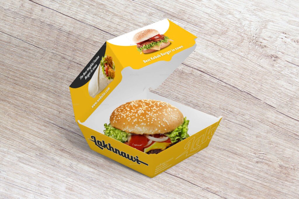 Yellow Colored Burger Box Mockup.