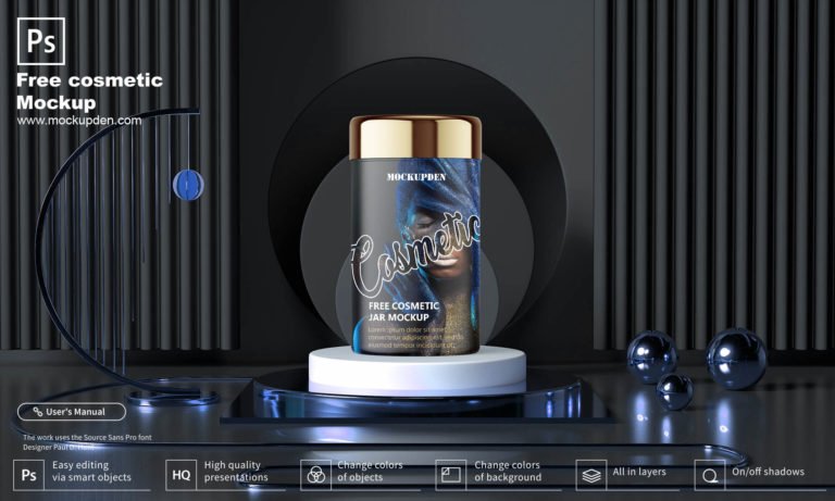 Free Black Cosmetic Jar Mockup PSD Template