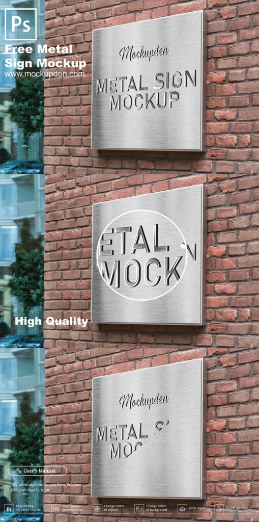 Free Metal Sign On Wall Mockup PSD Template