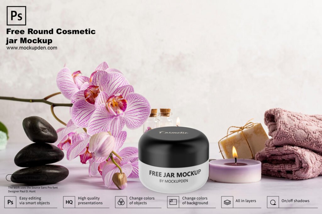 Download Free Round Cosmetic Jar Mockup PSD Template - Mockuden