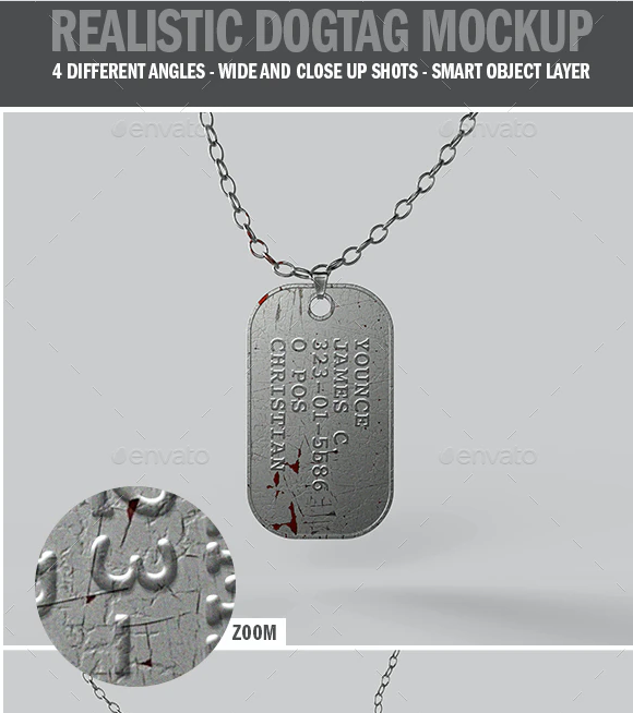 Realistic Military Dog Tag Mockup