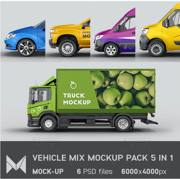 5 in 1 Vehicle Mix Mockup Pack Vol 2
