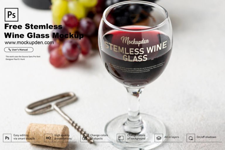Free Stemless Wine Glass Mockup PSD Template