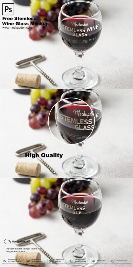 Free Stemless Wine Glass Mockup PSD Template