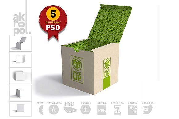 5 Stylish PSD design Green Color Box Mockup
