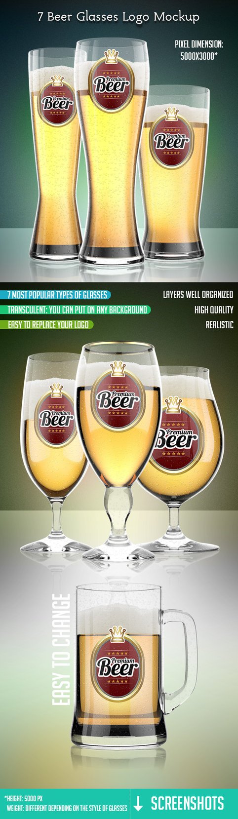 7 Beer Glass With Logo Mockup