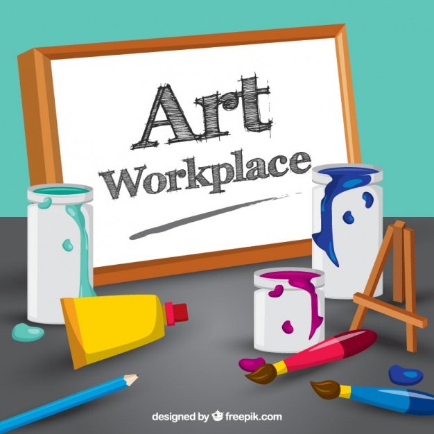 Art Workplace and Paints Vector Photo Frame Illustration