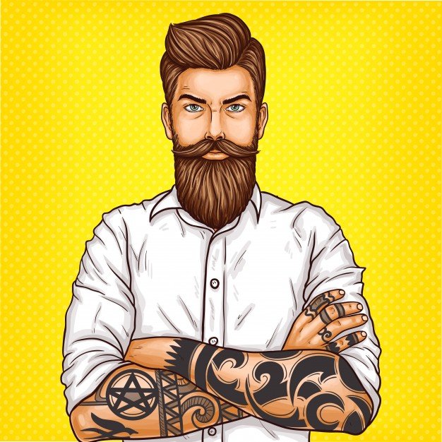 Artistic Design Bearded man with Tattoo wearing a Full Sleeve Polo Shirt Vector File Illustration