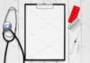 Clipboard and Medical Tools Mockup with Capsules PSD Design template