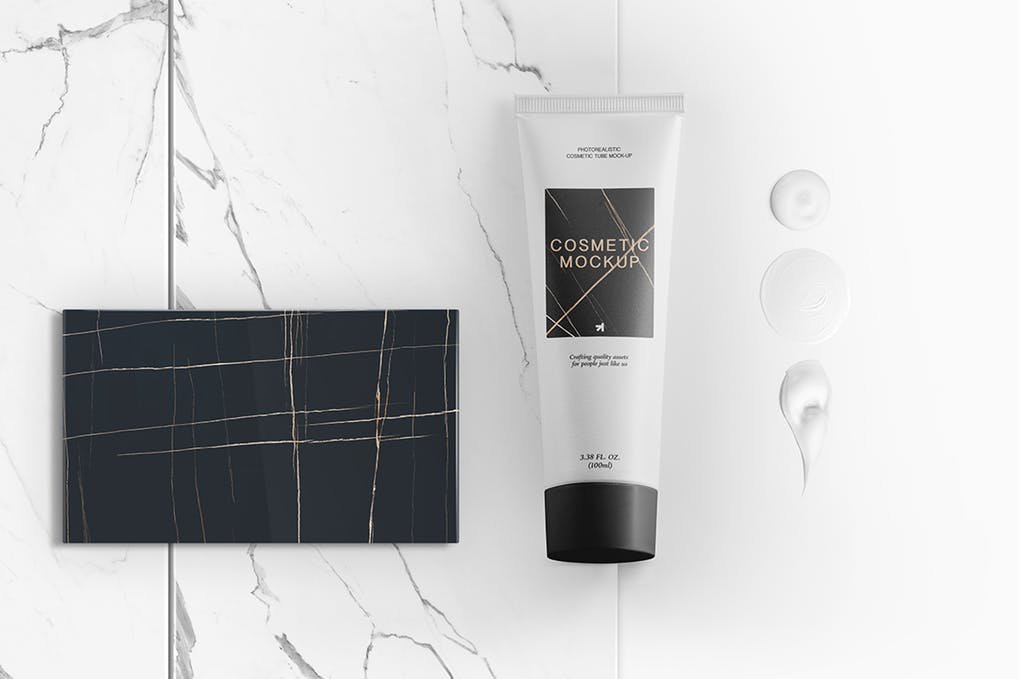 Black And white Cosmetic Tube With Card Beside Illustration