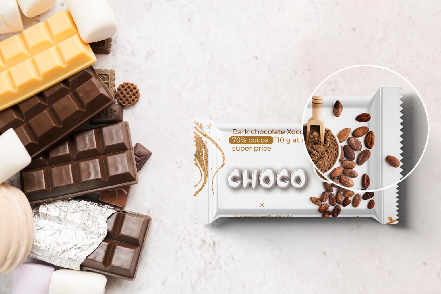 Free Chocolate Bar Packaging Mockup PSD Template -Mockup Den