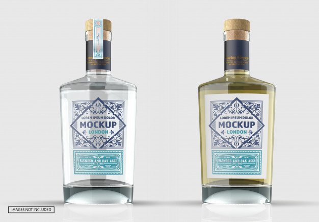 Clear glass gin bottle mockup Premium Psd
