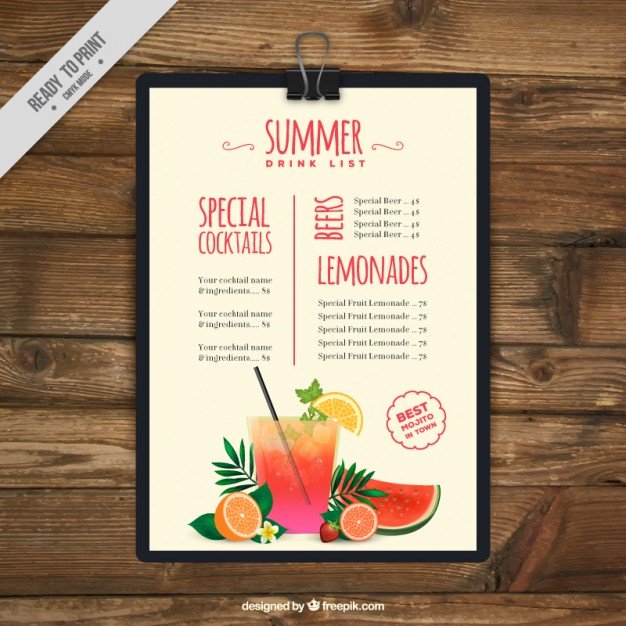 Clipboard with Summer Drink Chart Mockup PSD