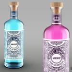 Colored gin bottle packaging mockup Premium Psd