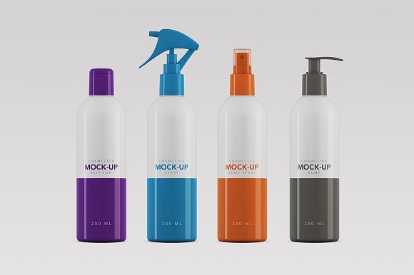 Colorful Cosmetic Bottle Set Mockup