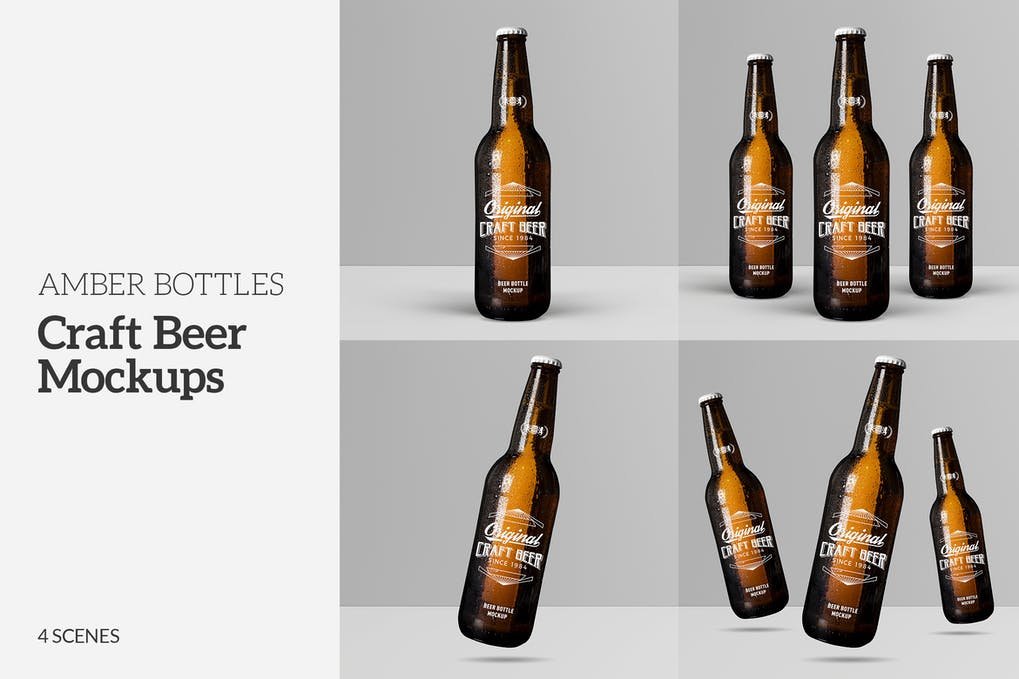 Craft Beer Amber Bottle Mockups