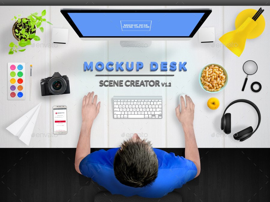 Customizable Desk PSD Mockup scene creator