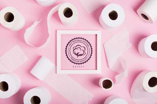 Flat lay of toilet paper rolls with frame Free Psd