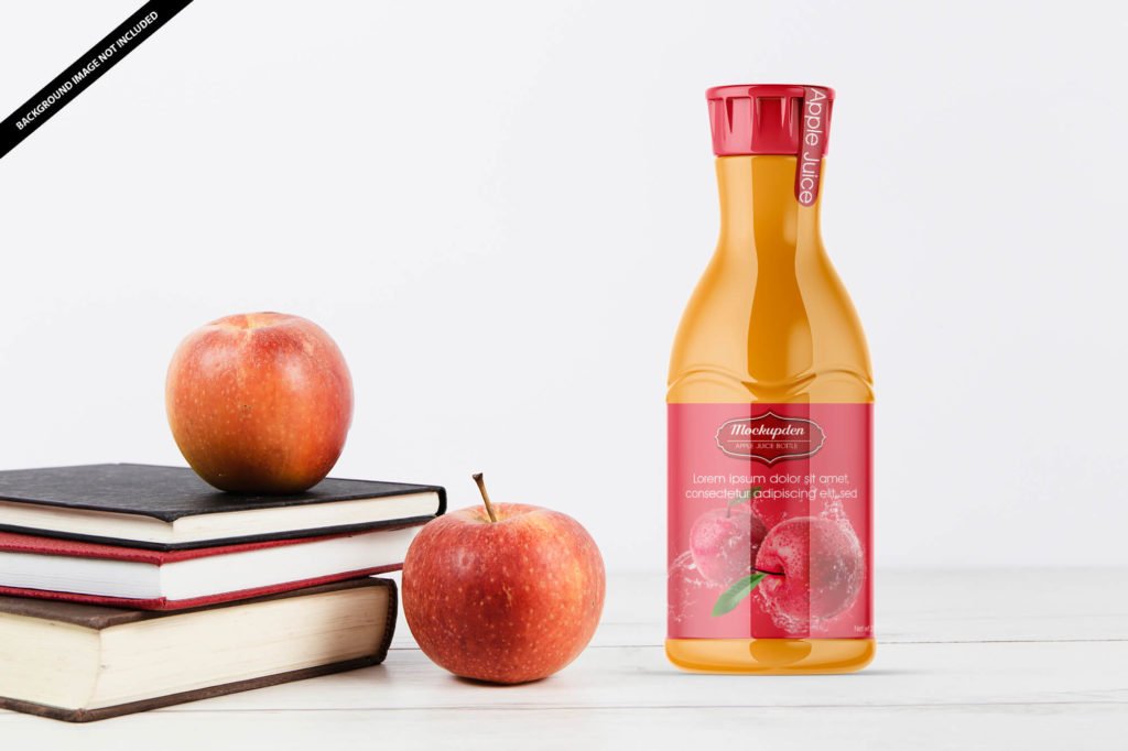 Free Apple Juice Bottle Mockup PSD Template