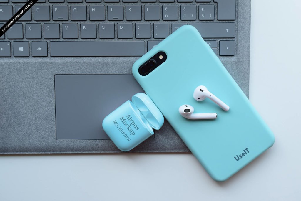 Free Blue Color Airpod Mockup PSD Template