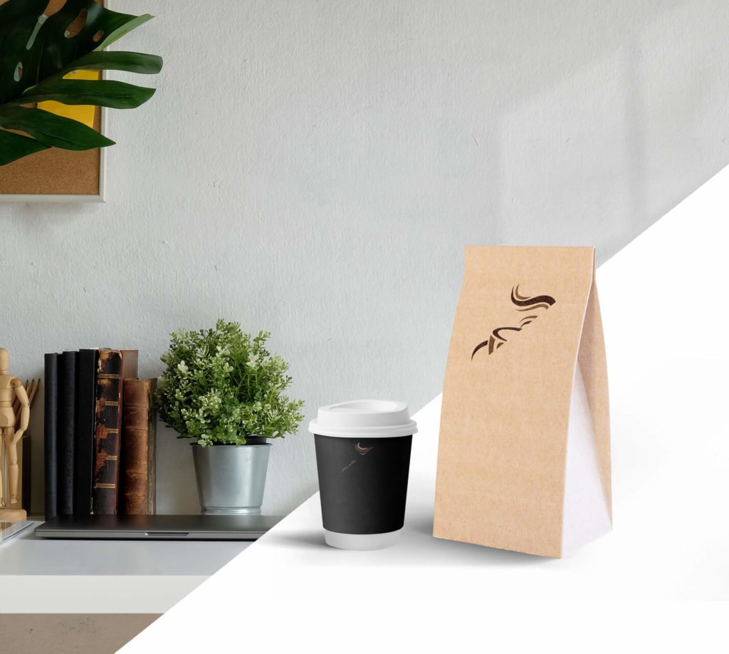 Editable Free Coffee Bag & Paper Cup Mockup PSD Template