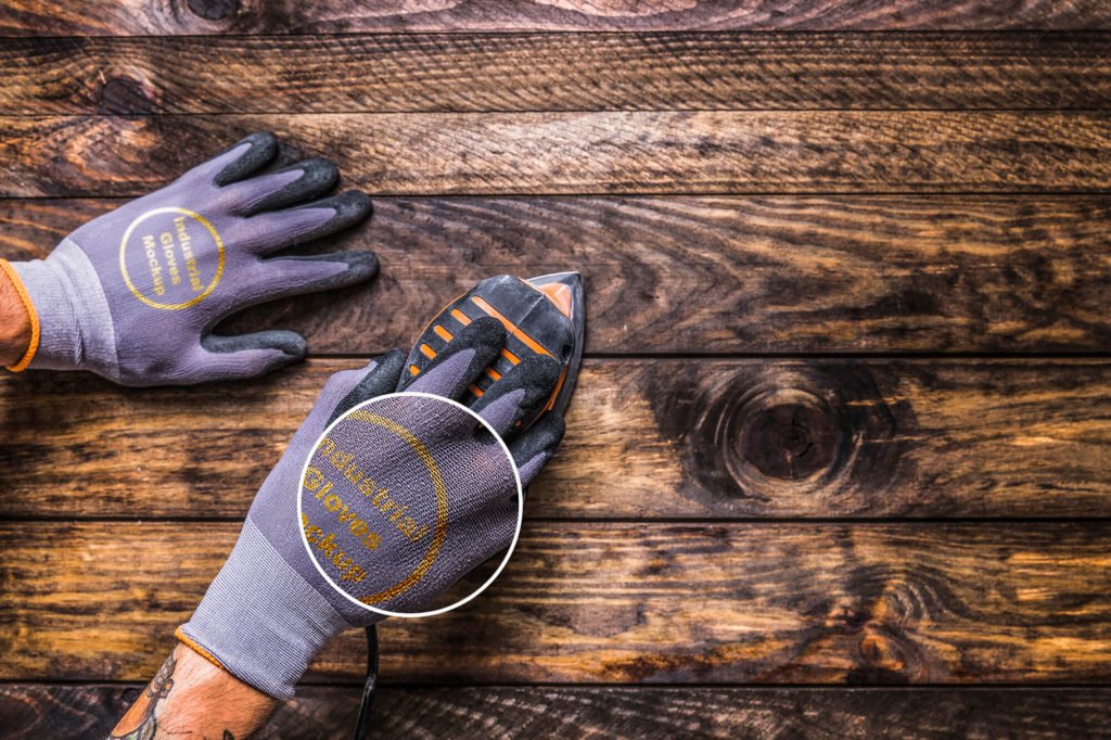 Close up of a Free Industrial Gloves Mockup PSD Template