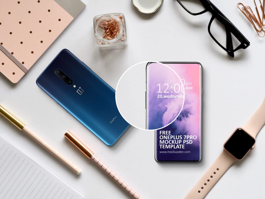 Closeup Free OnePlus 7Pro Mockup PSD Template