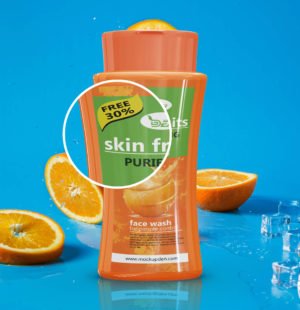 Free Orange Face Wash Bottle Mockup | PSD Template Design