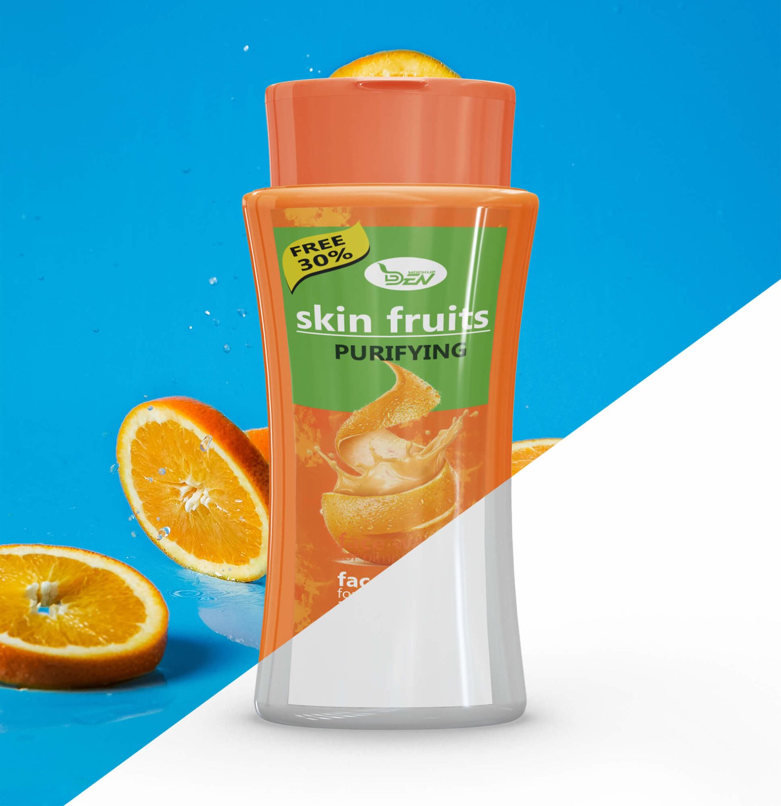 Free Orange Face Wash Bottle Mockup PSD Template Design