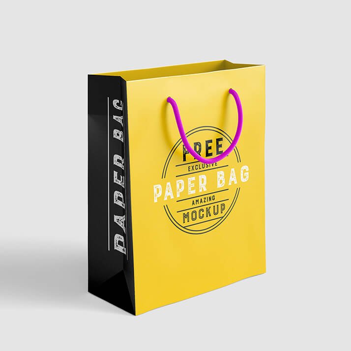 Free Paper Bag Mockup - Clean Black and Yellow Design