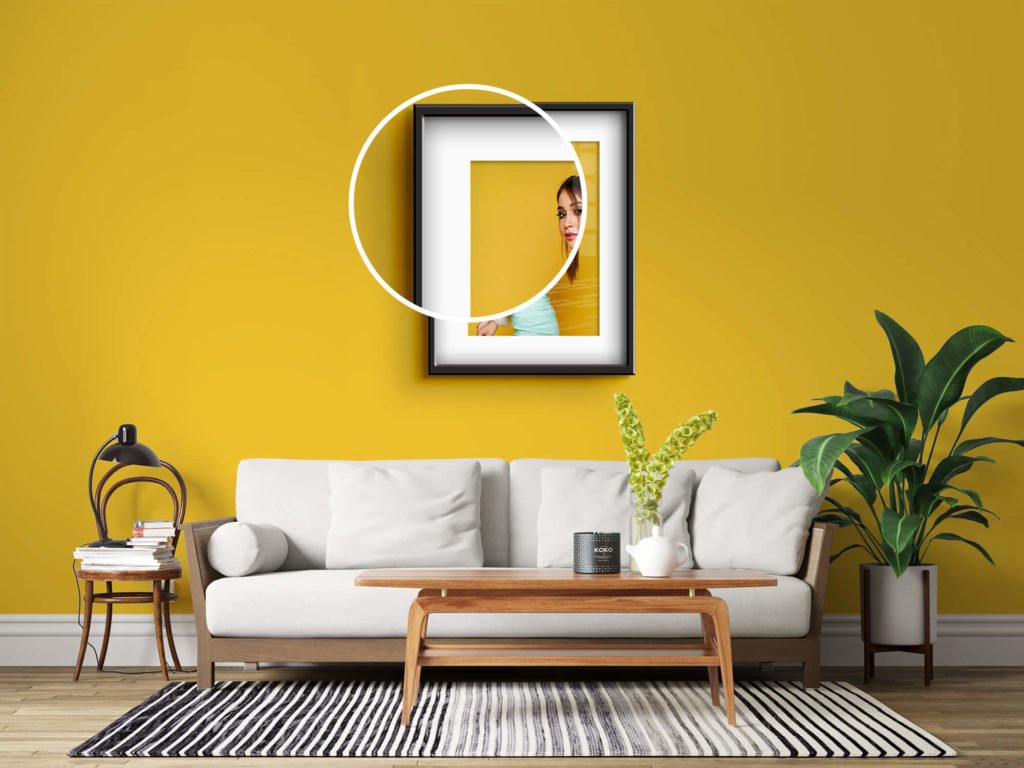 Closeup Free Photo Frame Mockup in A Living Room PSD Template