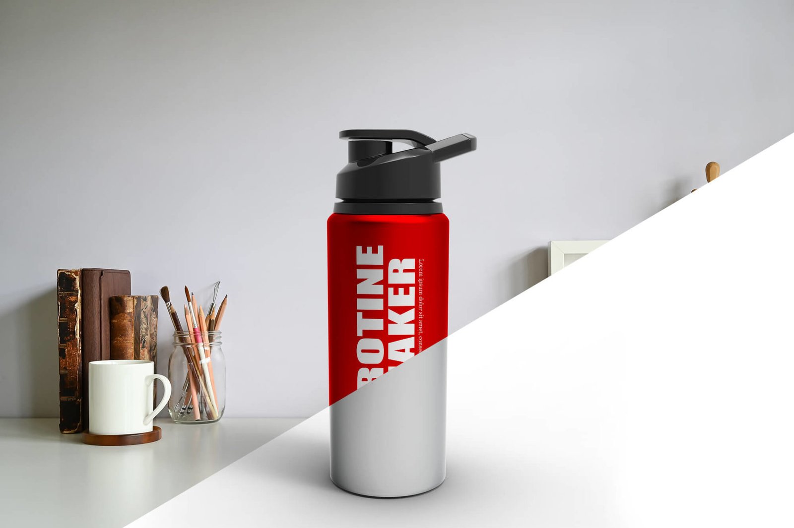 Download Free Red Metallic Protein Shaker Mockup PSD Template|