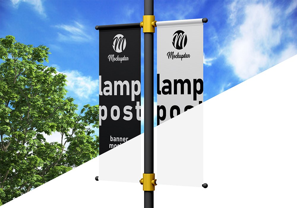 Free Lamp Post Banner Mockup PSD Template