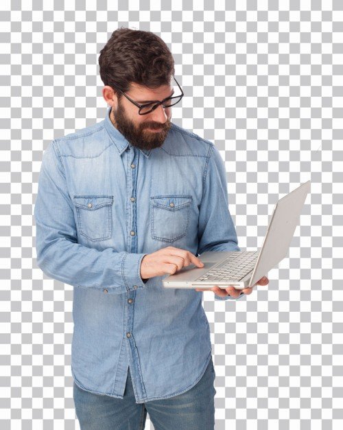 Man Wearing Full Sleeve Shirt with Laptop in Hand Mockup