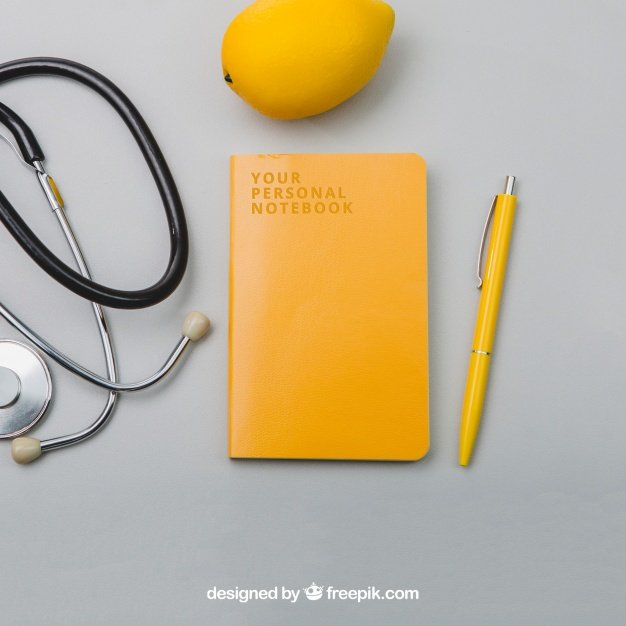 Medical Tool with Notebook and Lemon Mockup