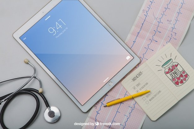 Medical Tools With Tablet Mockup PSD
