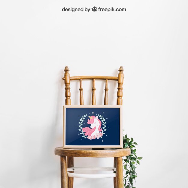 Mockup of frame on chair Free Psd