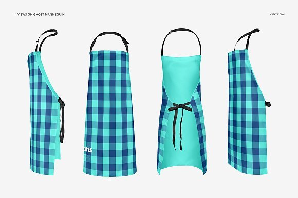 Multiple views of an Apron Mockup - Customizable Format