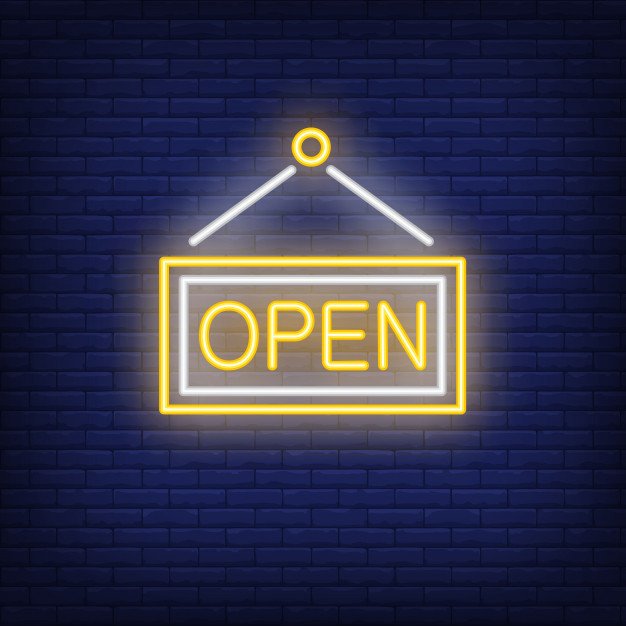 Open Neon Door Hang Board Vector File Illustration