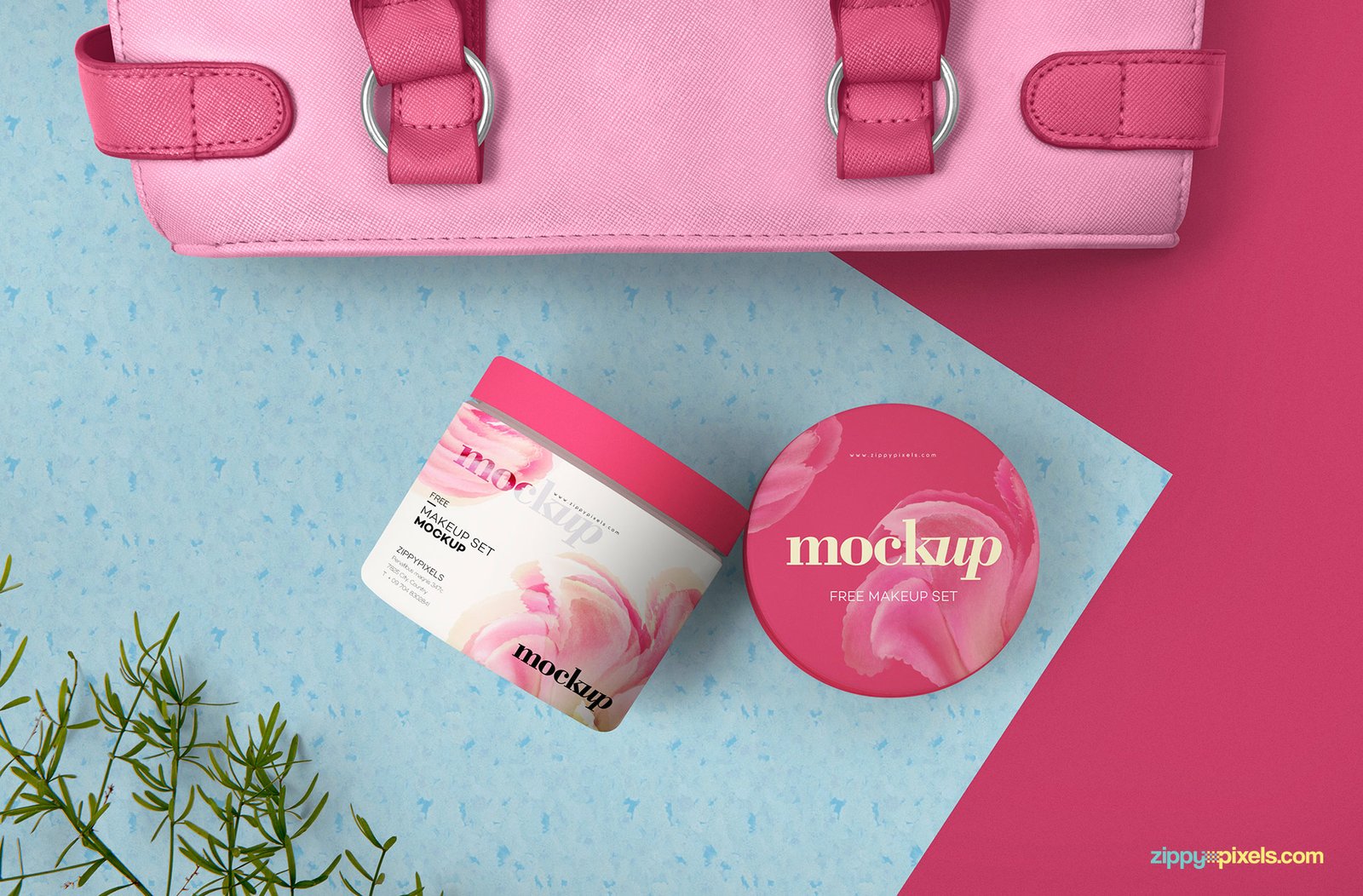 Pink Free Cosmetic Packaging Set Mockup