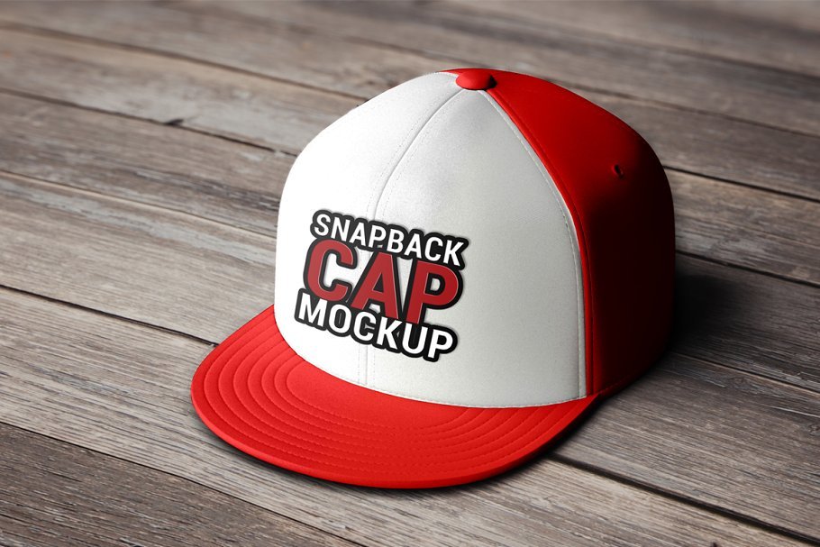 Red And White Colored Snapback Cap Mockup.