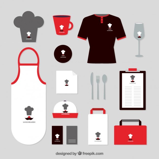 Red and Black Kitchen Set Apron Vector File