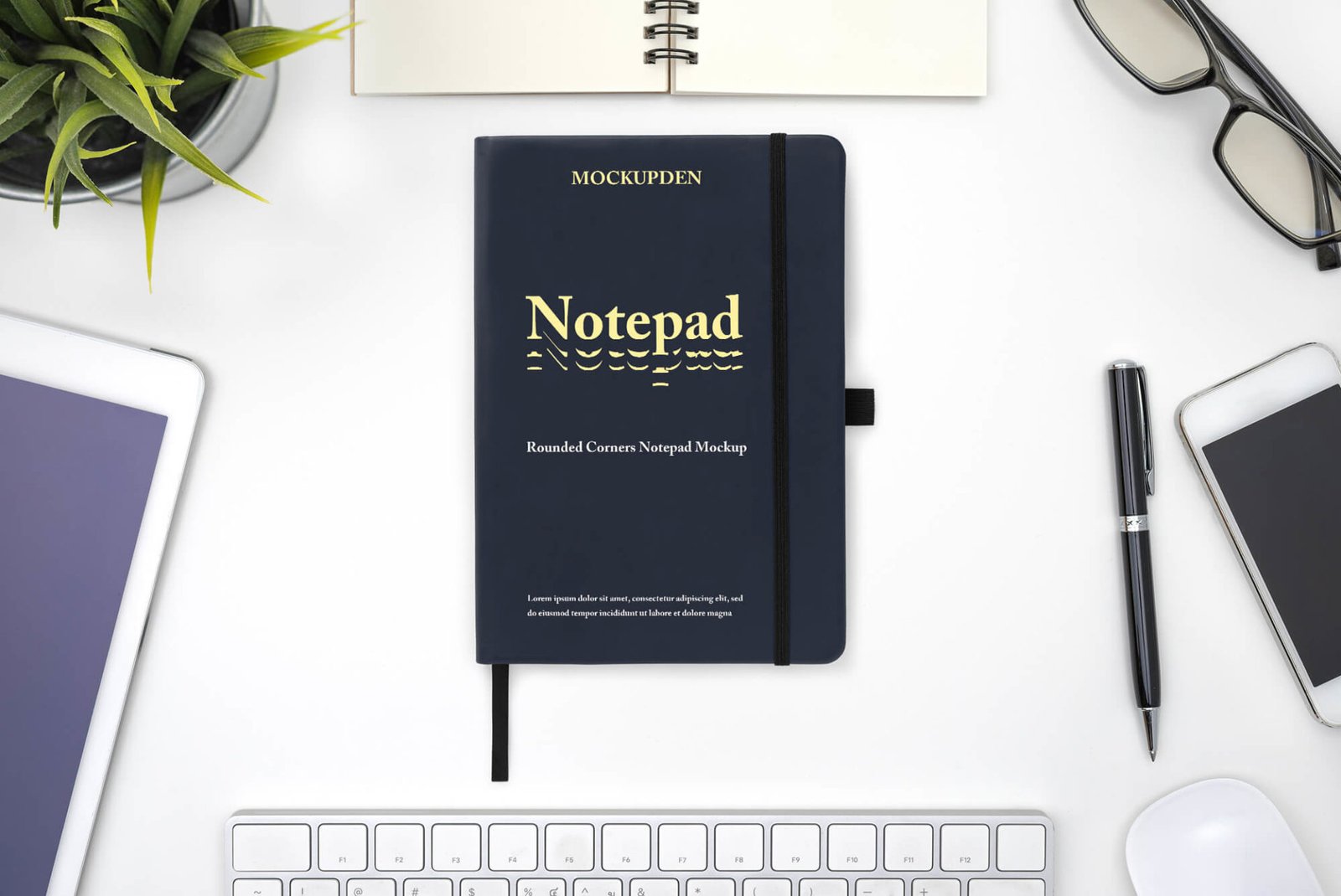 Free Rounded Corners Notepad Mockup PSD Template -Mockup Den